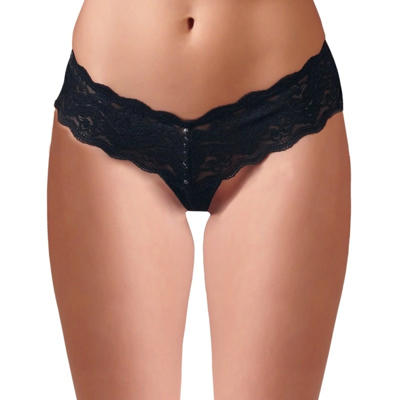 Cottelli LINGERIE - Koronkowe Stringi Z Perełkami W Kroczu Czarne M